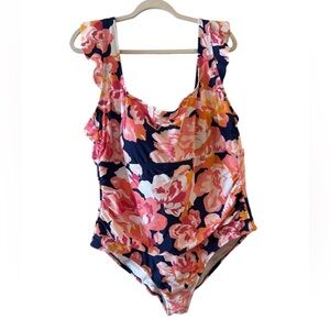 Kona Sol NWT Women’s Navy One-Piece Swimsuit with Pink & Coral Floral Size 22